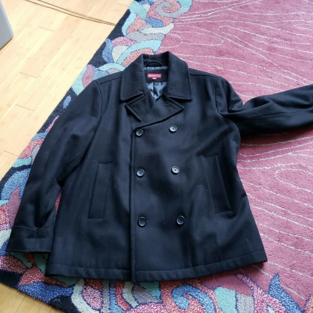 Pea Coat men 2XL Black Wool